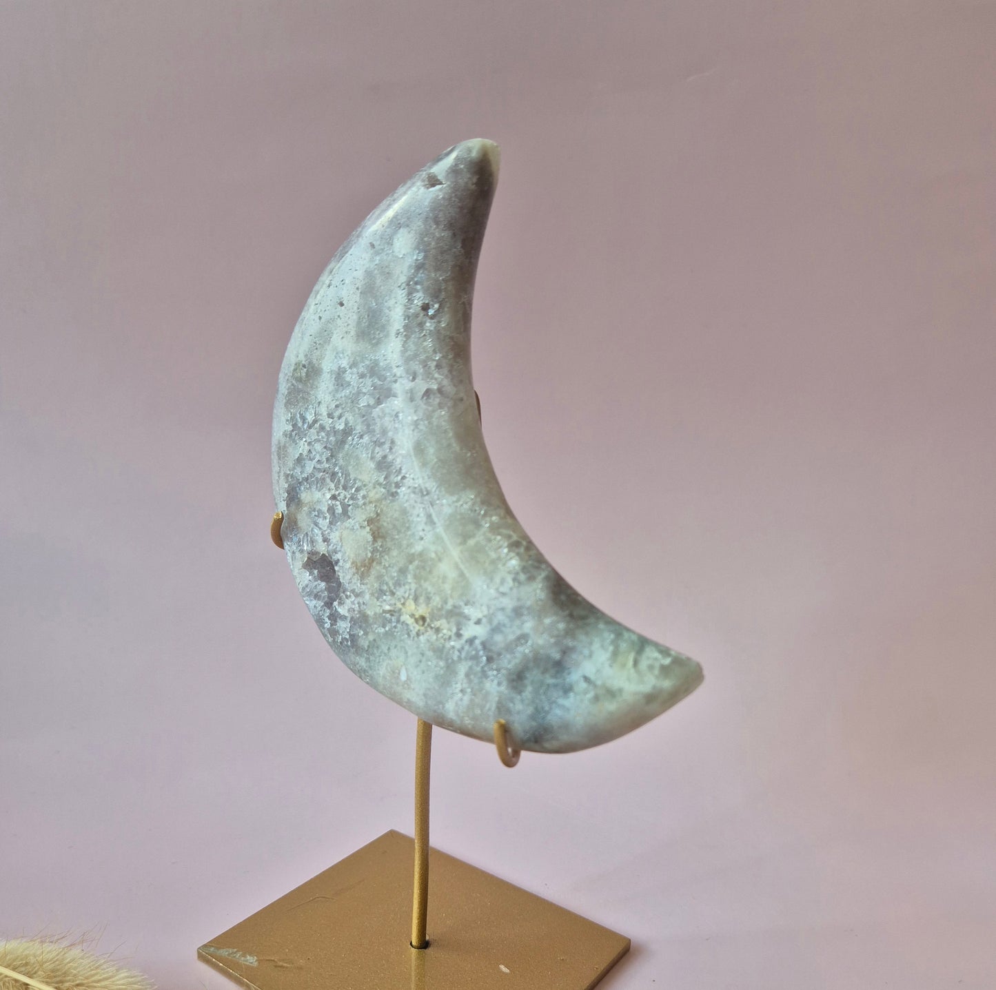 XL Edelsteen Druzy Pink Amethyst Maan – Hoge Kwaliteit #27 239g | incl. metalen standaard | uniek stuk Roze Amethist