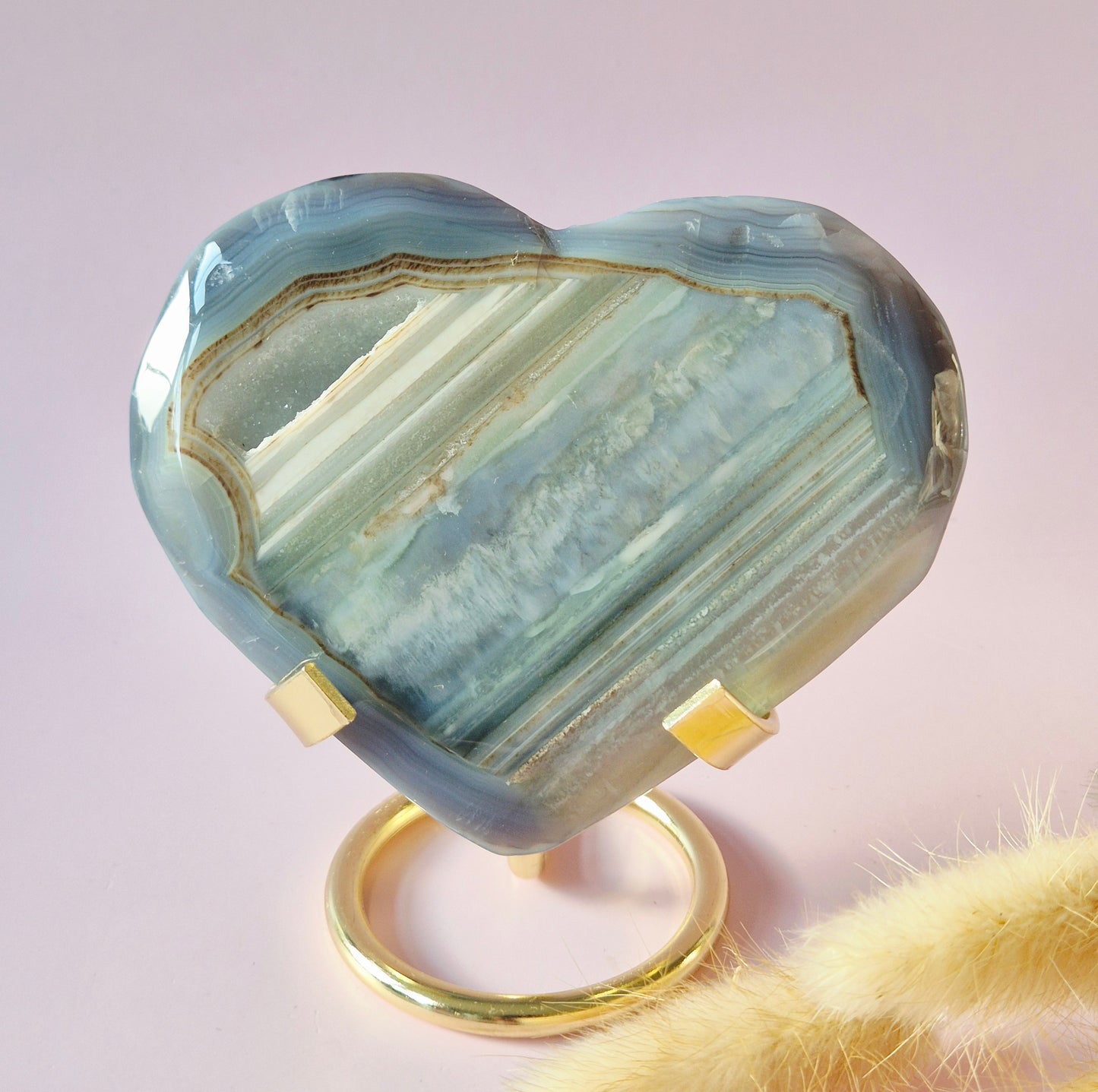 XL Druzy Grau Achat Edelstein Herz – Inklusive Ständer – #29 218g 11cm