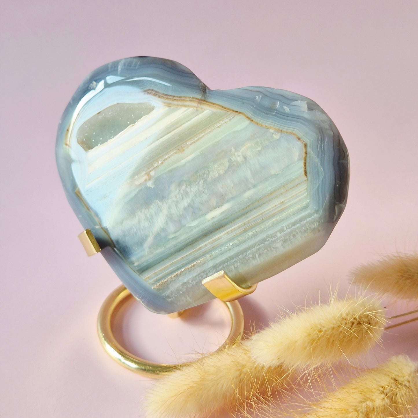 XL Druzy Grau Achat Edelstein Herz – Inklusive Ständer – #29 218g 11cm