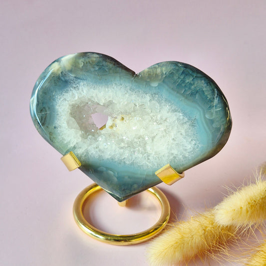 XL Druzy Grau Achat Edelstein Herz – Inklusive Ständer – #29 218g 11cm