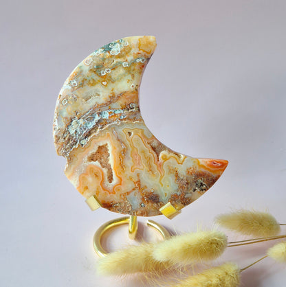 Roter Druzy-Moosachat-Mond (10-12 cm) auf Ständer – Nr. 3