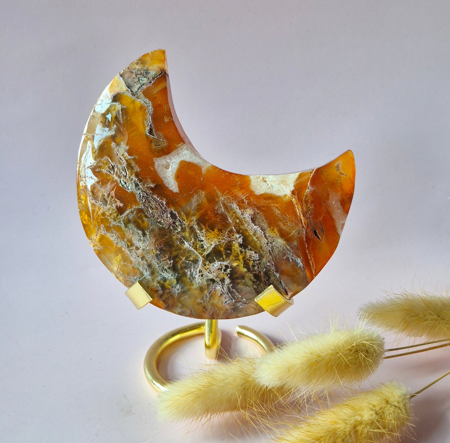 Roter Druzy-Moosachat-Mond (10-12 cm) auf Ständer – Nr. 3