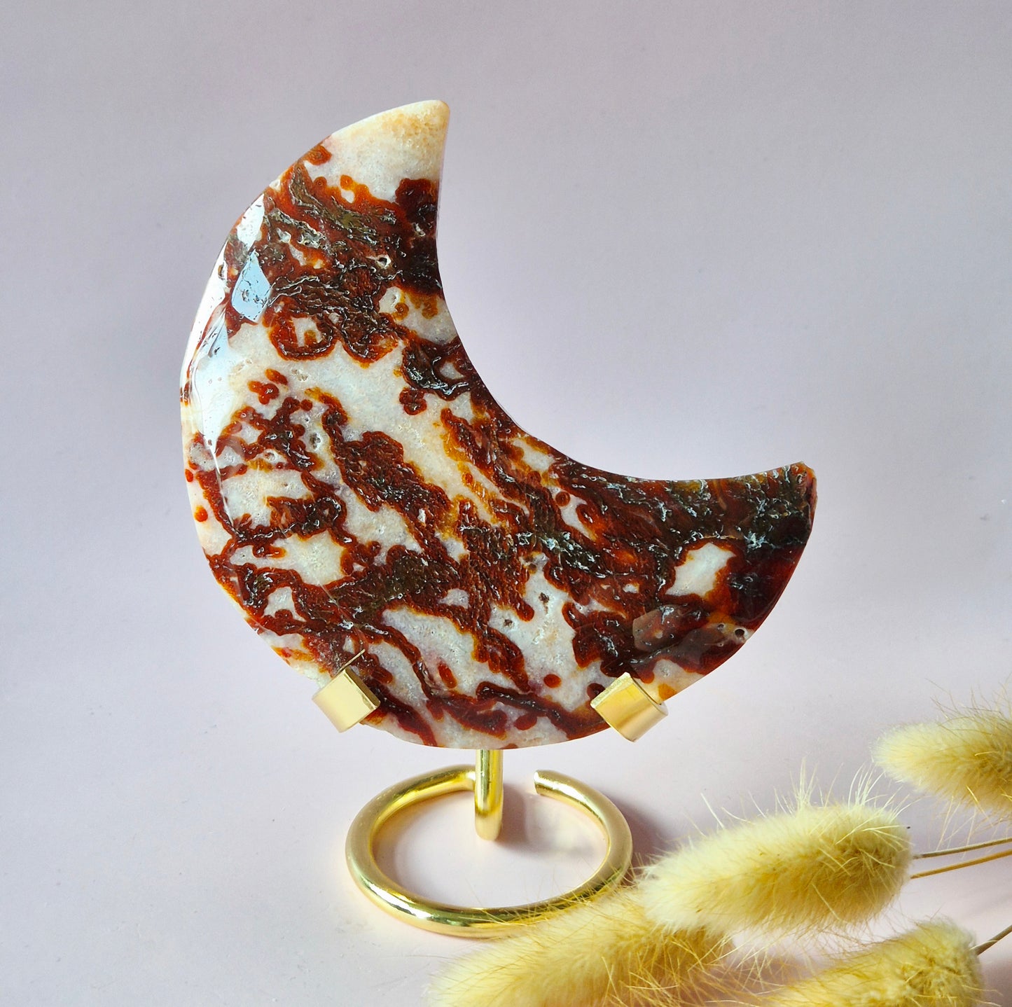 Roter Druzy-Moosachat-Mond (10-12 cm) auf Ständer – Nr. 3