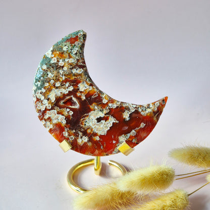 Roter Druzy-Moosachat-Mond (10-12 cm) auf Ständer – Nr. 3