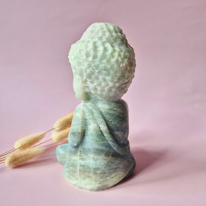 caribbean calcite buddha beeld blauw groen edelsteen meditatie decor 15 cm