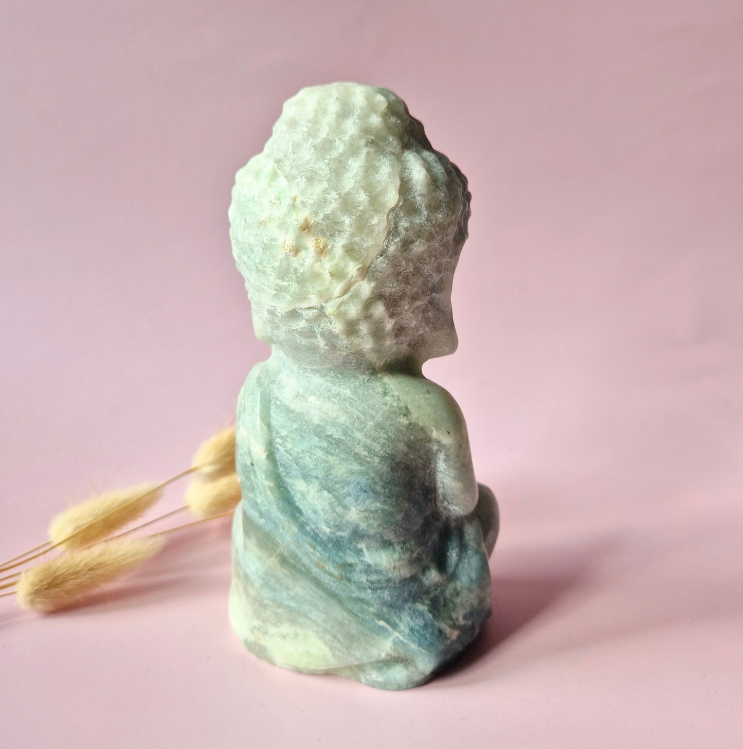 caribbean calcite buddha beeld blauw groen edelsteen meditatie decor 15 cm