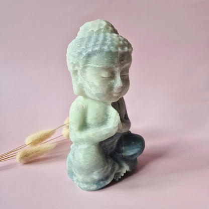 caribbean calcite buddha beeld blauw groen edelsteen meditatie decor 15 cm