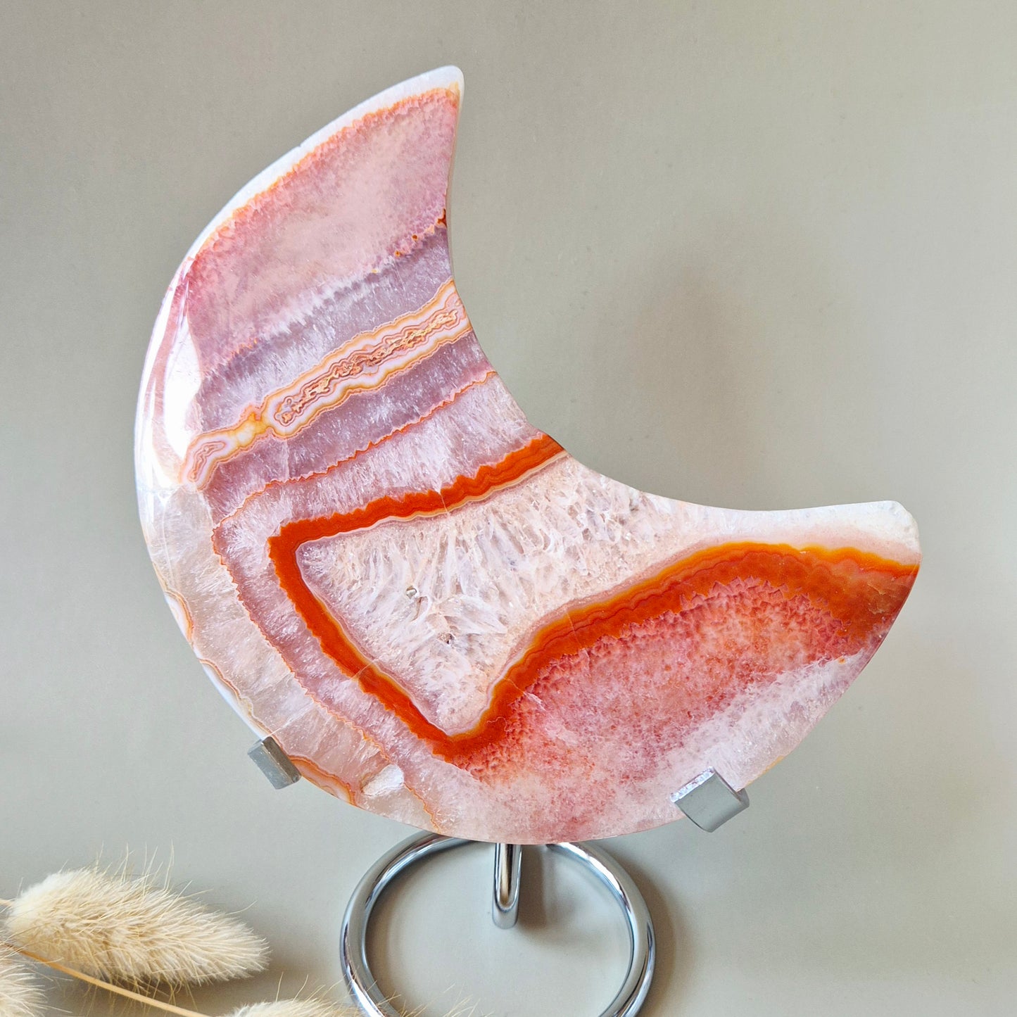 Roter Druzy-Moosachat-Mond (10-12 cm) auf Ständer – Nr. 3