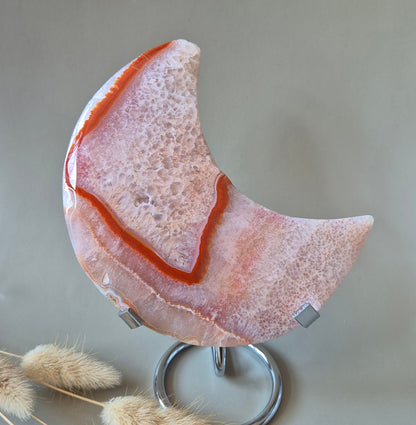 Roter Druzy-Moosachat-Mond (10-12 cm) auf Ständer – Nr. 3