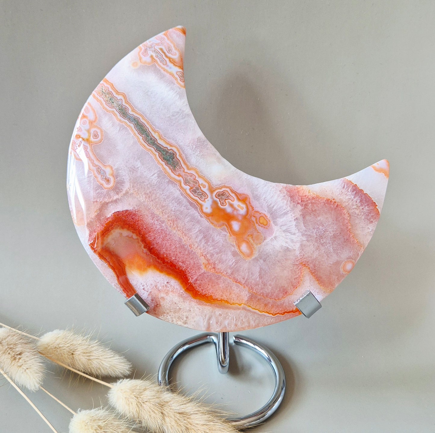 Roter Druzy-Moosachat-Mond (10-12 cm) auf Ständer – Nr. 3