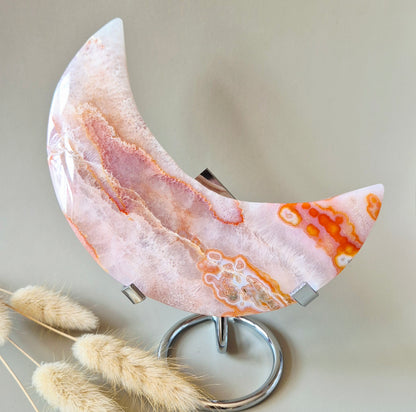 Roter Druzy-Moosachat-Mond (10-12 cm) auf Ständer – Nr. 3