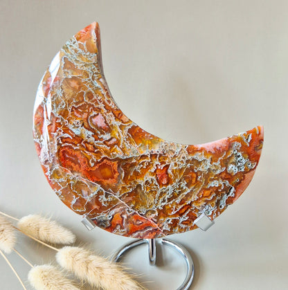 Roter Druzy-Moosachat-Mond (10-12 cm) auf Ständer – Nr. 3