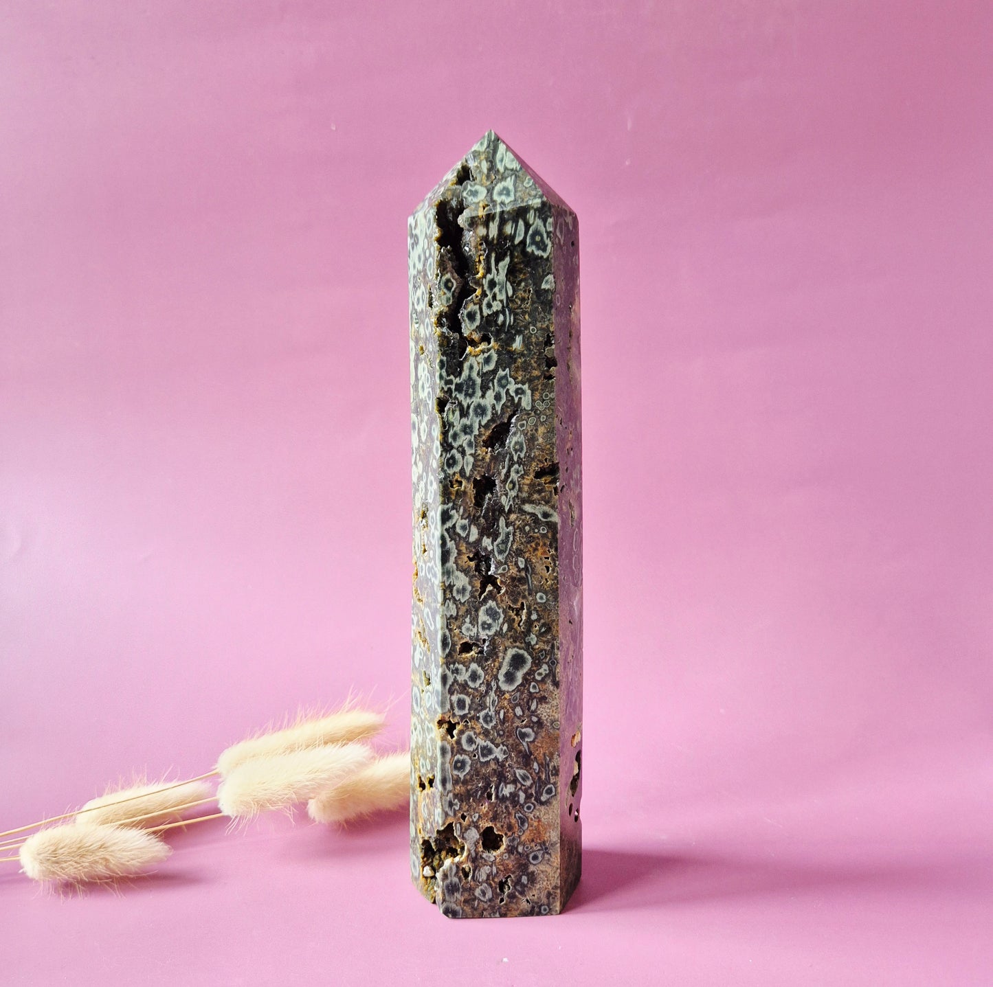 XL Druzy Oceaan Jaspis Edelsteen toren A+ Kwaliteit - Ocean Jasper 784g (22x5cm)