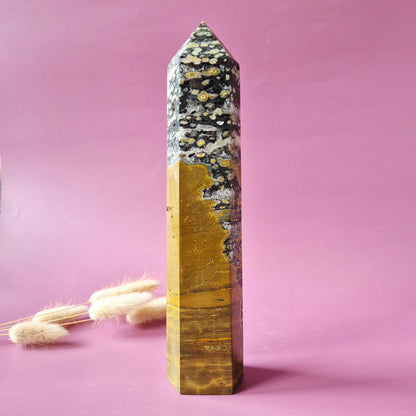XL Druzy Oceaan Jaspis Edelsteen toren A+ Kwaliteit - Ocean Jasper 658g (22cm)