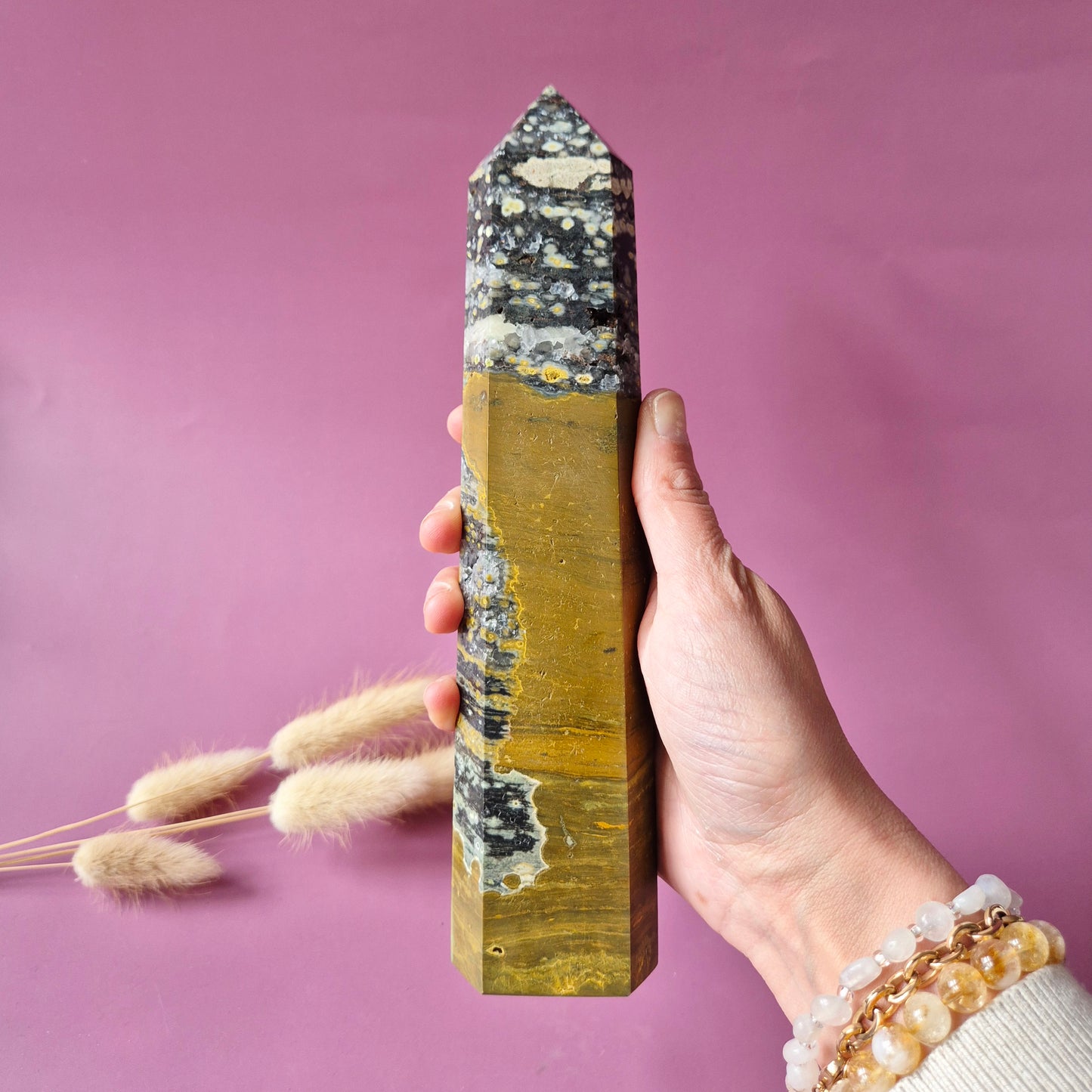 XL Druzy Oceaan Jaspis Edelsteen toren A+ Kwaliteit - Ocean Jasper 658g (22cm)
