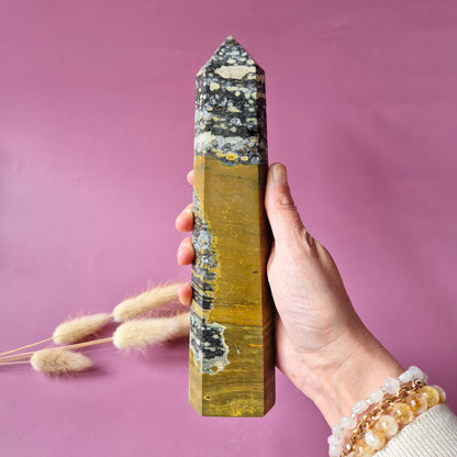 XL Druzy Oceaan Jaspis Edelsteen toren A+ Kwaliteit - Ocean Jasper 658g (22cm)