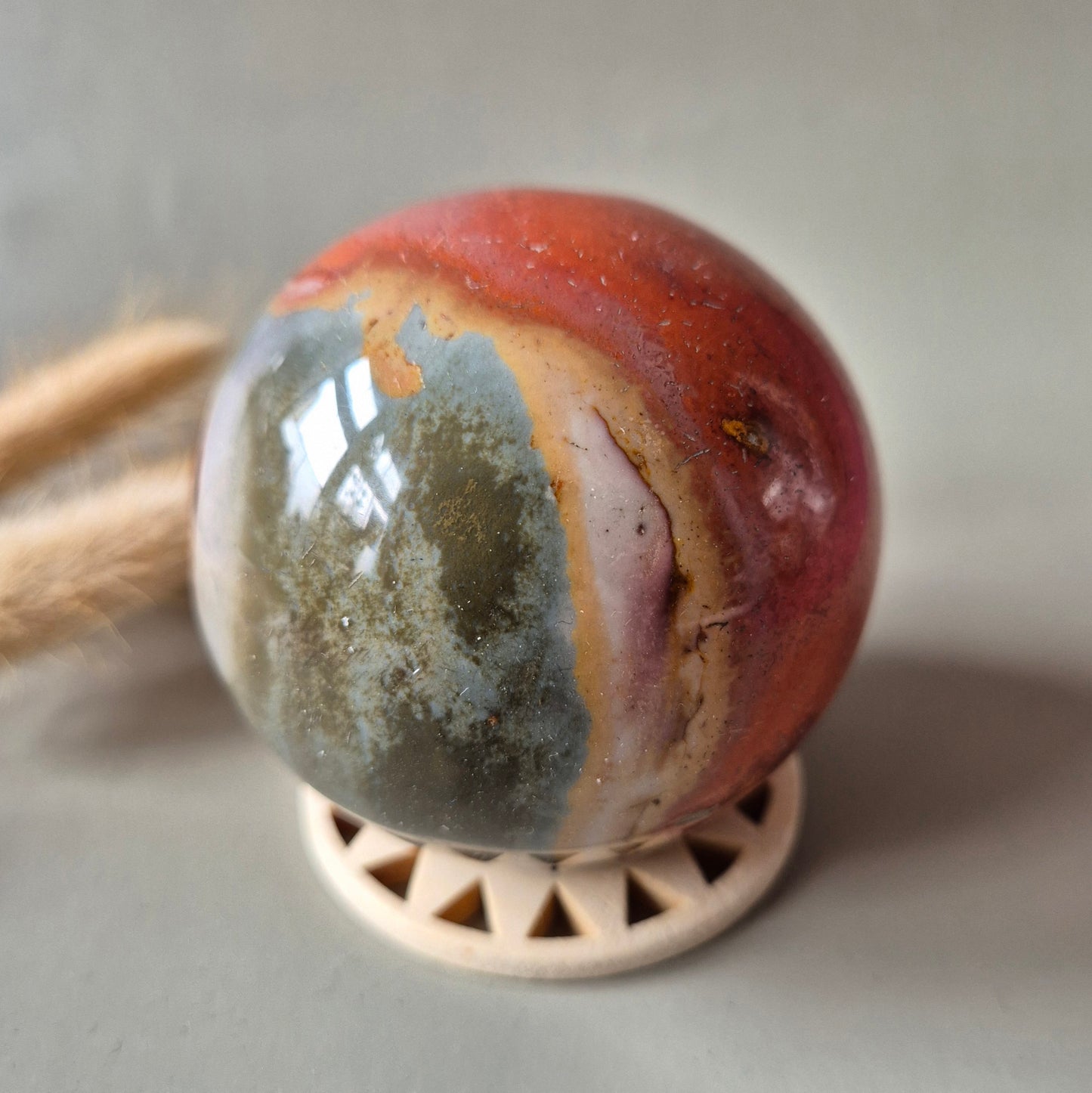 ocean jasper bol polychroom rood oranje edelsteen bol 70mm gepolijst