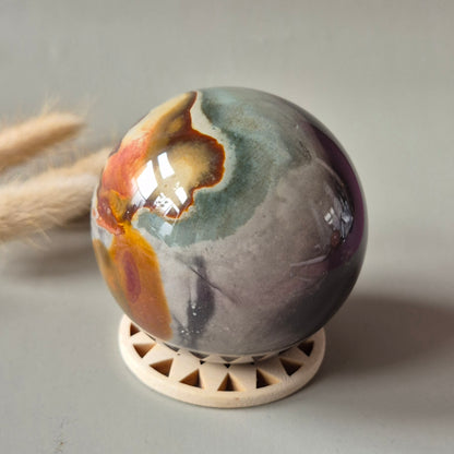 Ocean Jasper Polychroom Edelsteen Bol 73mm – Rood Oranje Uniek Patroon