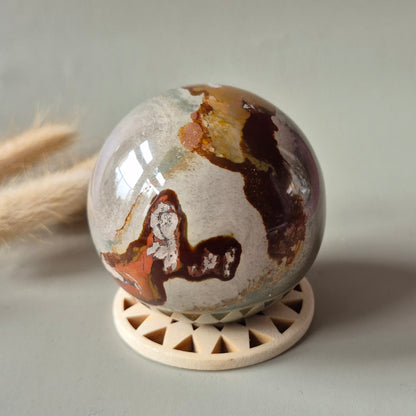 Ocean Jasper Polychroom Edelsteen Bol 65mm – Rood Oranje Uniek Patroon