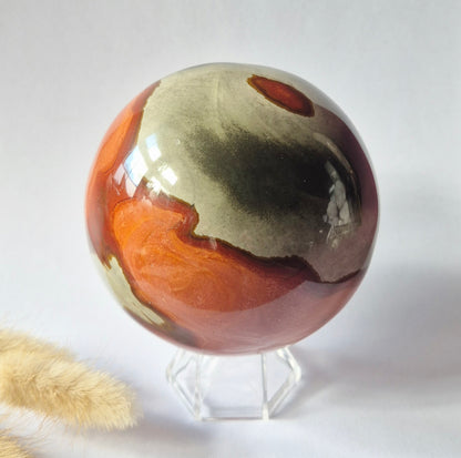 Ocean Jasper Polychroom Edelsteen Bol 90mm – Rood Oranje Uniek Patroon