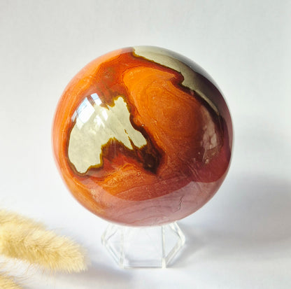 Ocean Jasper Polychroom Edelsteen Bol 90mm – Rood Oranje Uniek Patroon