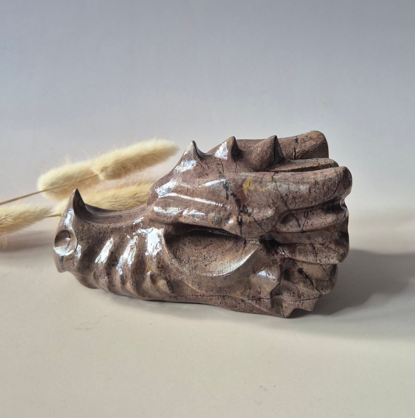 XL UV-reaktiver Achat-Drachenschädel (13 x 7,5 x 6 cm | 632 g) – #3 Mystischer Schutz &amp; Transformation
