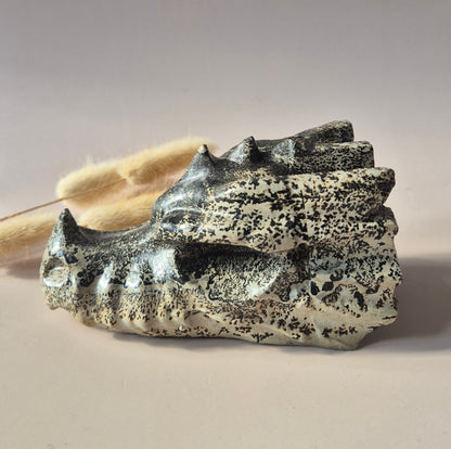 XL UV-reaktiver Achat-Drachenschädel (13 x 7,5 x 6 cm | 632 g) – #3 Mystischer Schutz &amp; Transformation