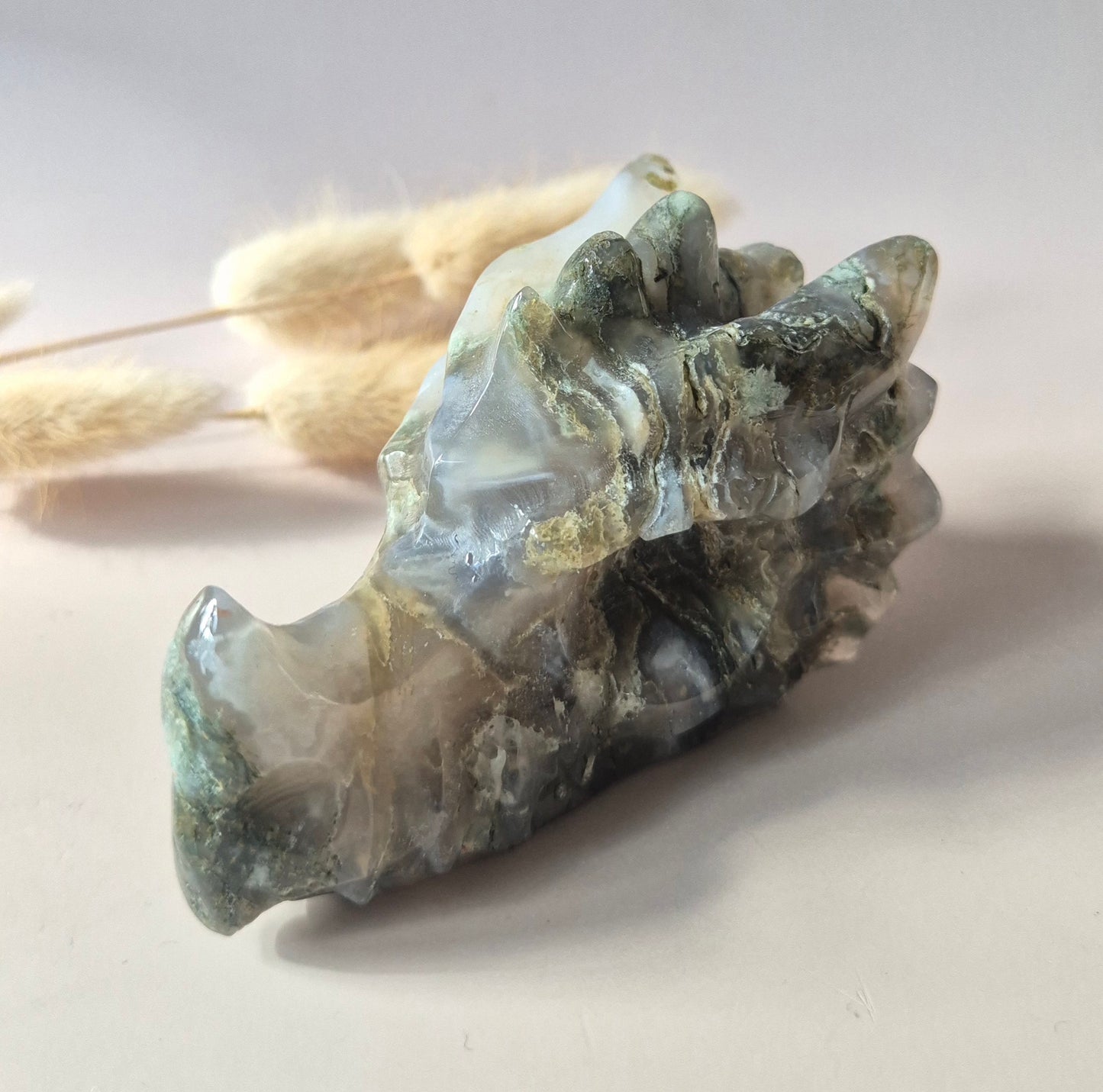 XL UV-reaktiver Achat-Drachenschädel (13 x 7,5 x 6 cm | 632 g) – #3 Mystischer Schutz &amp; Transformation