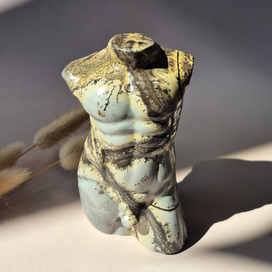 Picture Jasper Man Buste – Handgesneden Edelsteen Sculptuur 387g