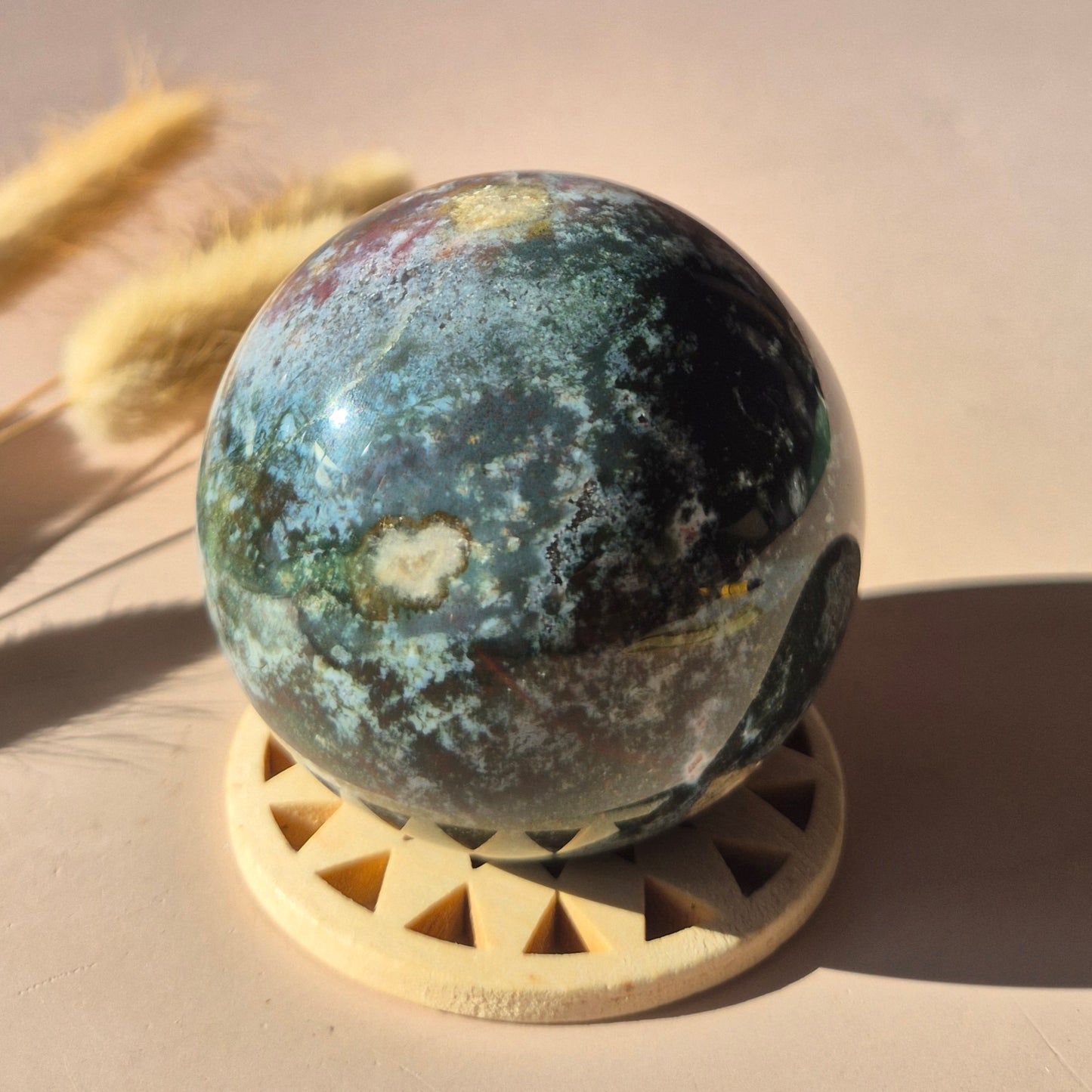 Crystal Gemstone Ball Moss Agate Druzy sphere 85mm - #1 834g