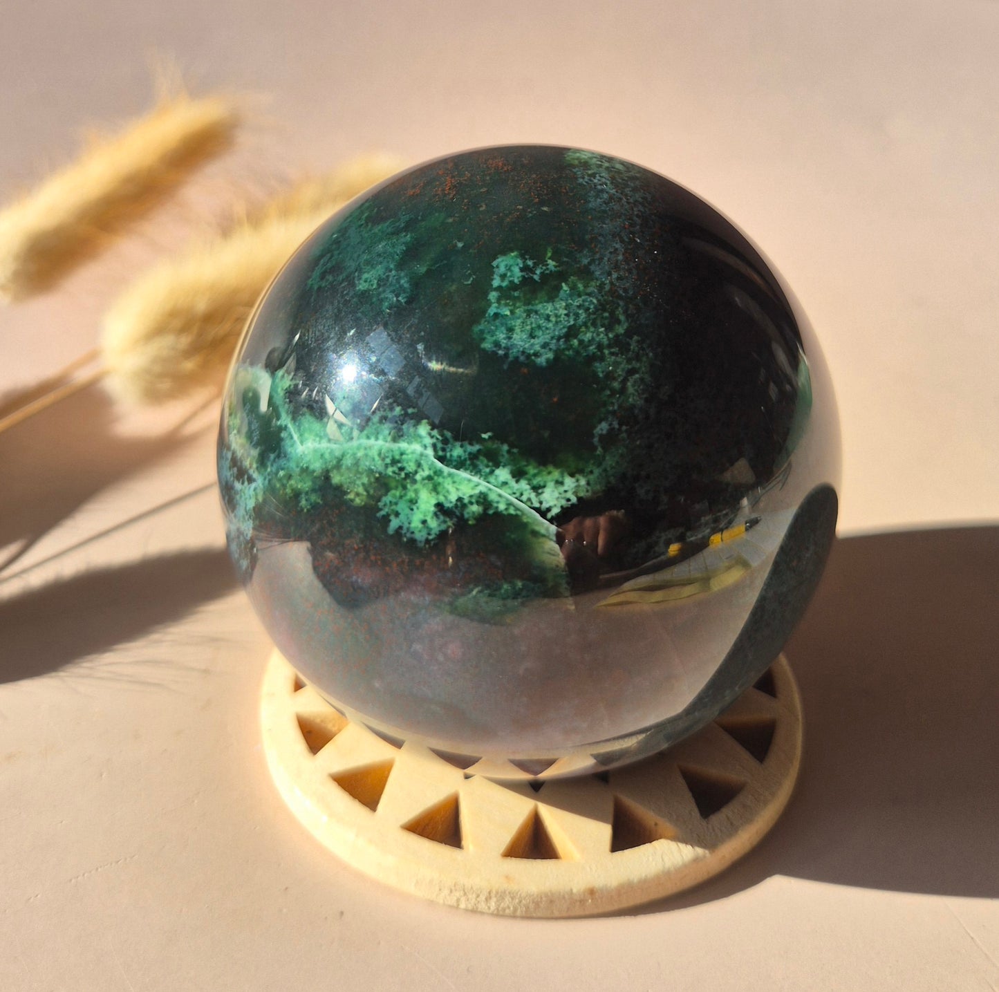 Crystal Gemstone Ball Moss Agate Druzy sphere 85mm - #1 834g
