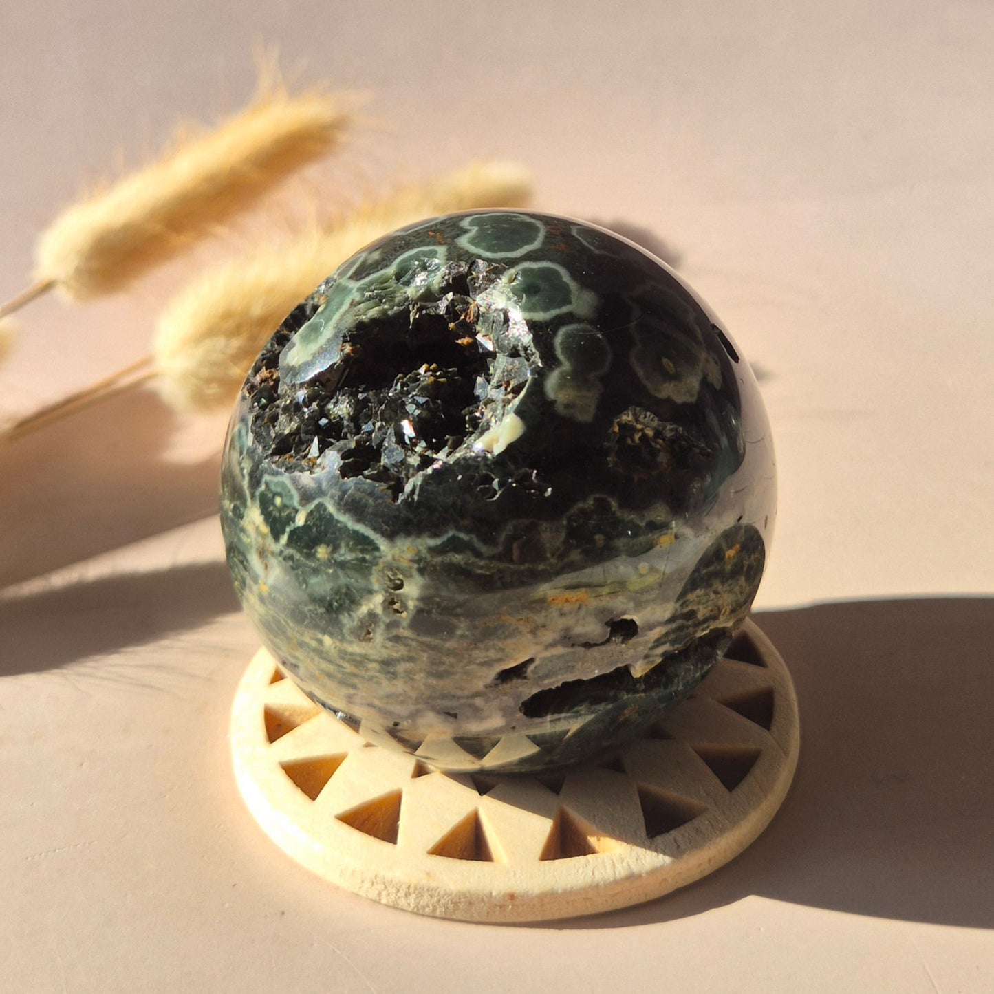 Kristall Edelstein Kugel Moosachat Druzy Kugel 82mm 700g