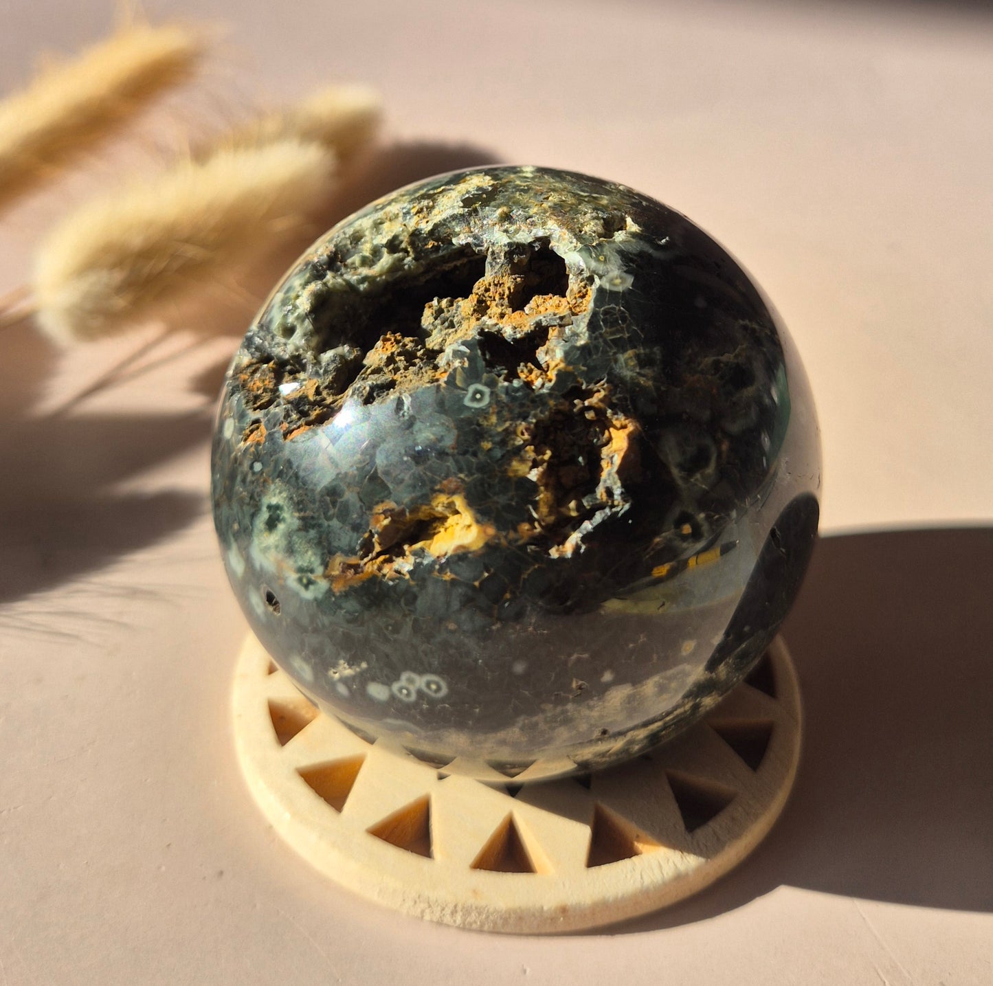 Kristall Edelstein Kugel Moosachat Druzy Kugel 82mm 700g