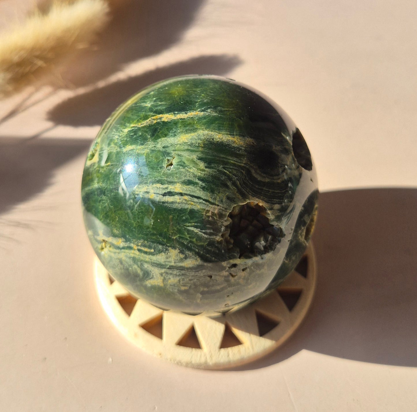 Kristall Edelstein Kugel Moosachat Druzy Kugel 82mm 700g