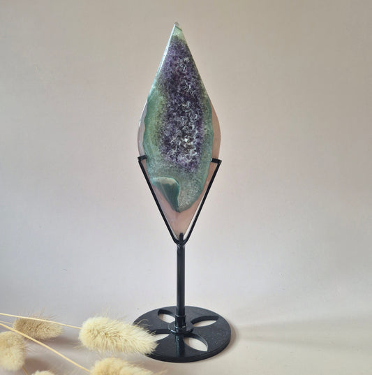 Edelstein (Druzy) Achatscheibe auf Ständer (11–14 cm) – #18 Erdung, Gleichgewicht &amp; natürliche Schönheit