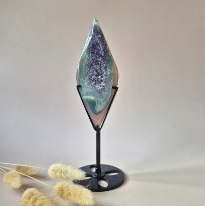 Edelstein (Druzy) Achatscheibe auf Ständer (11–14 cm) – #18 Erdung, Gleichgewicht &amp; natürliche Schönheit