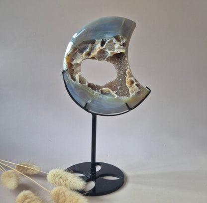 Edelstein (Druzy) Achatscheibe auf Ständer (11–14 cm) – #18 Erdung, Gleichgewicht &amp; natürliche Schönheit