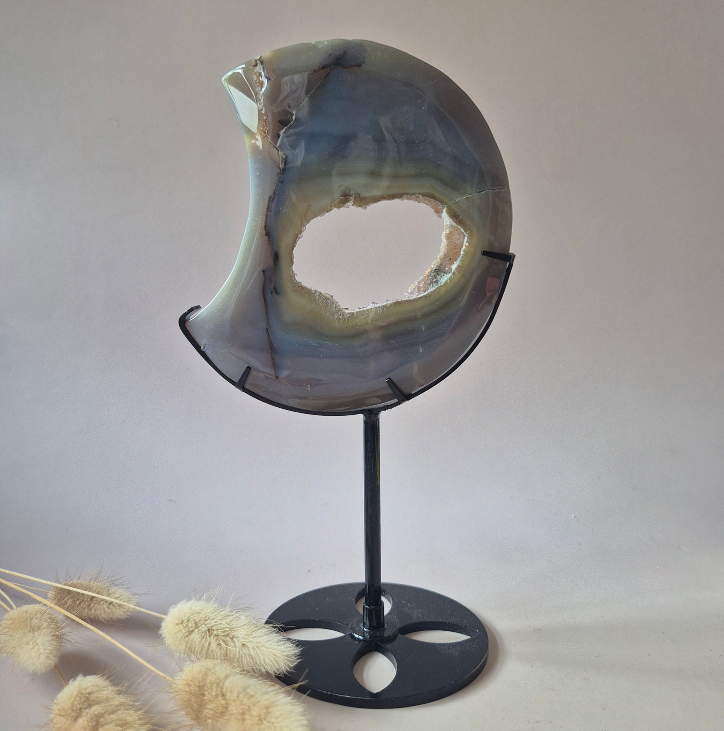 Edelstein (Druzy) Achatscheibe auf Ständer (11–14 cm) – #18 Erdung, Gleichgewicht &amp; natürliche Schönheit