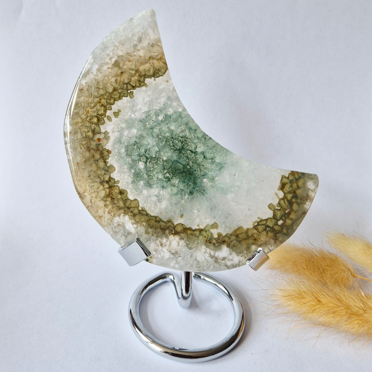 Edelstein (Druzy) Achatscheibe auf Ständer (11–14 cm) – #18 Erdung, Gleichgewicht &amp; natürliche Schönheit