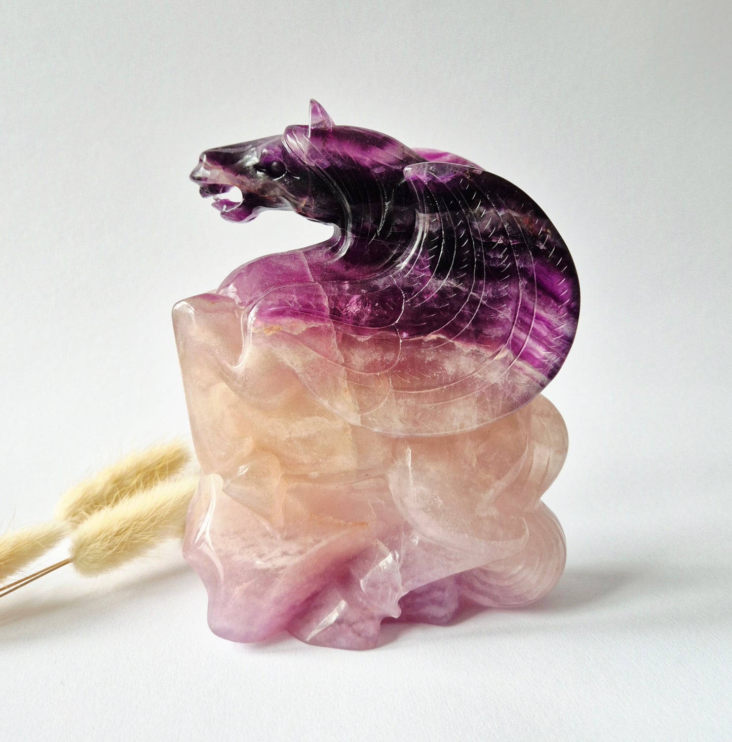 Premium Regenboog Fluoriet Pegasus Carving – Handgesneden Edelsteen Sculptuur – 1329 gram