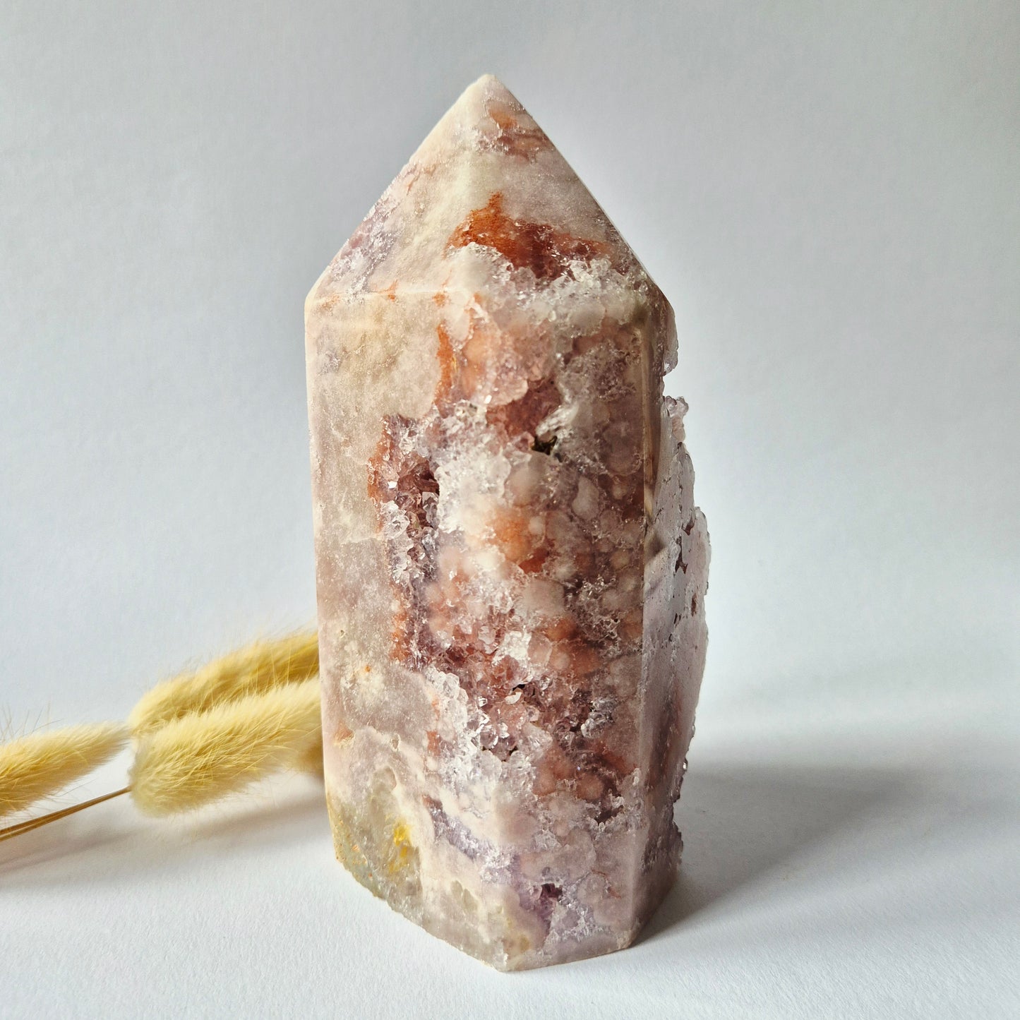 Druzy Roze Amethist Toren XL – 999 gram | Unieke Edelsteen met Sprankelende Kristallen