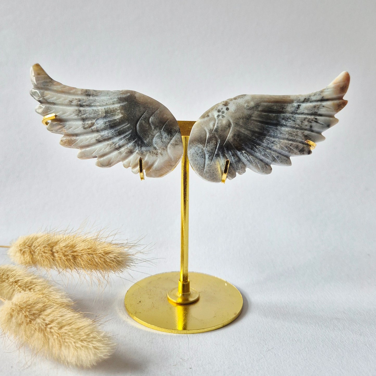 Ocean Jasper Edelstenen Engelvleugels op Gouden Standaard | 15-18 cm (Oceaan Jaspis)