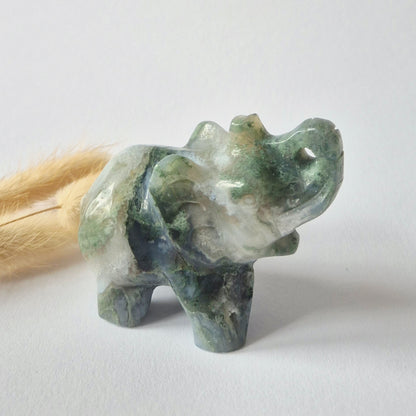 Mosagaat Edelsteen Olifant 7x5cm – Handgesneden Kristallen Beeldje