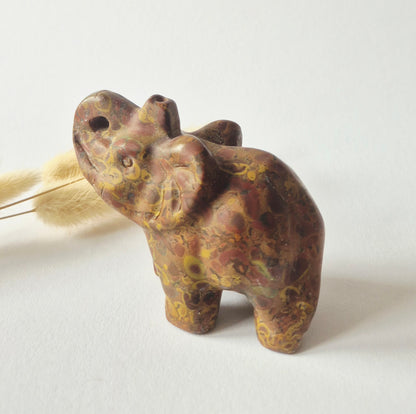 Leopard Jaspis Edelsteen Olifant 7x5cm – Handgesneden Kristallen Beeldje