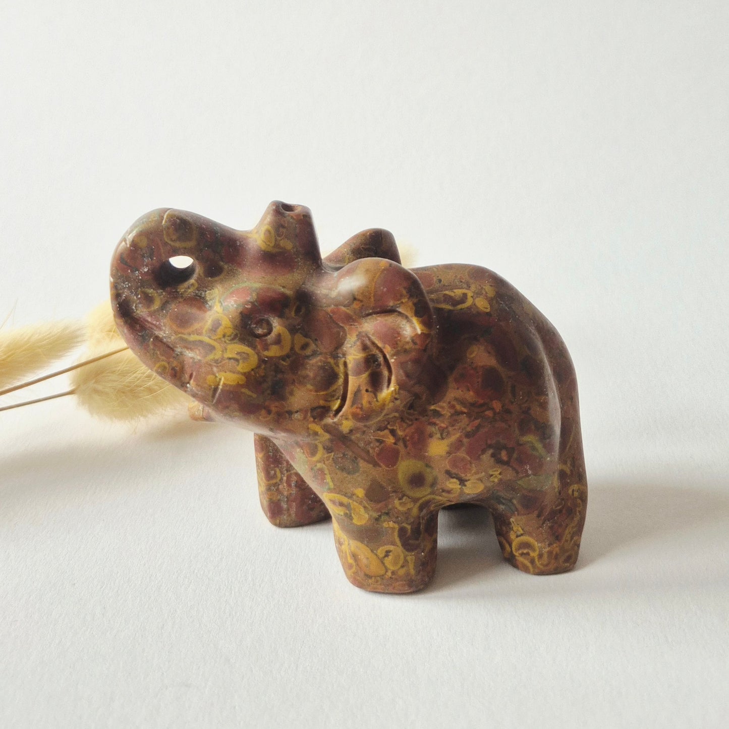 Leopard Jaspis Edelsteen Olifant 7x5cm – Handgesneden Kristallen Beeldje