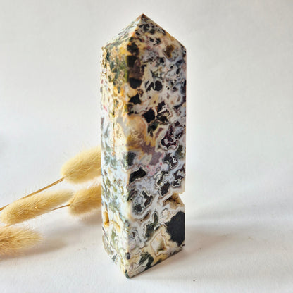 Oceaan Jaspis Toren 318 gram – Unieke Edelsteen met Druzy