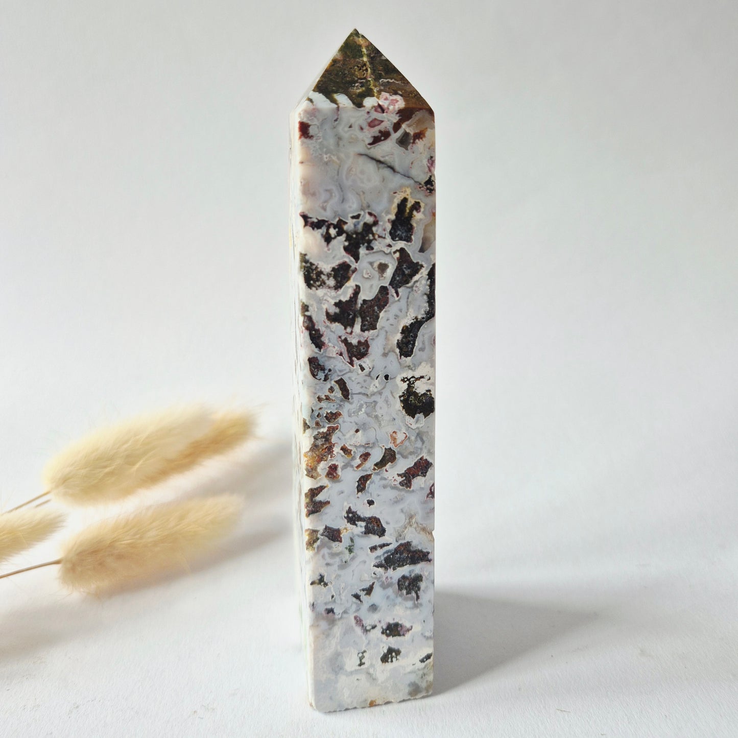 Oceaan Jaspis Toren 313 gram – Unieke Edelsteen met Druzy