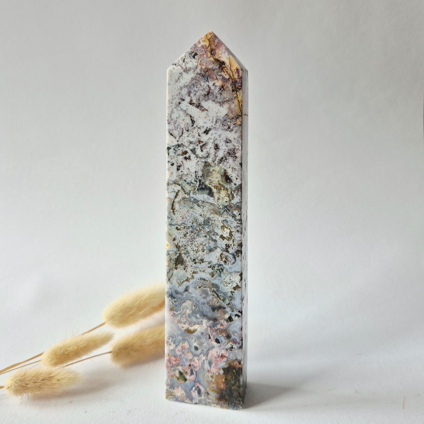 Oceaan Jaspis Toren 449 gram – Unieke Edelsteen met Druzy