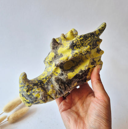 XXL Unieke Serpentijn Edelsteen Drakenschedel 1150g – 17 cm