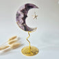 XL Gemstone Moss Agate Moon on Stand (Druzy &amp; Patterns) #158 - 400g 12,7cm
